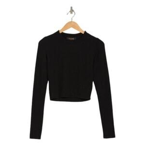 Renee C Long Sleeve Ribbed Crop Top In Black Size Large NWOT $77 MSRP